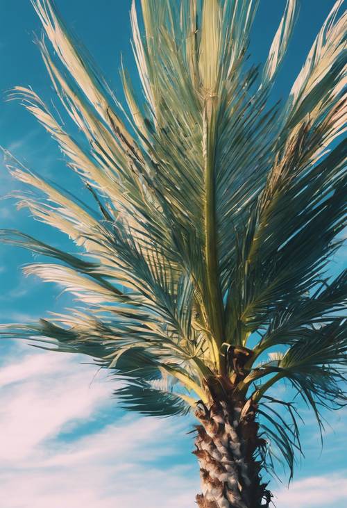 程式化的藍色棕櫚樹的明亮抽象藝術。