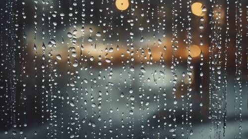 Gotas de lluvia en una ventana con una cita reflexiva inscrita.