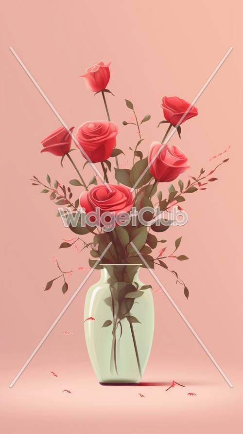 花瓶に美しい赤いバラ