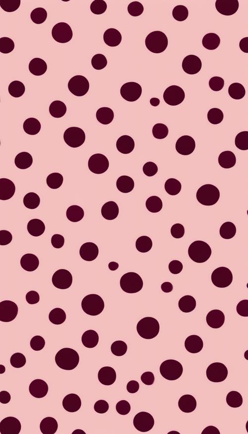 A seamless pattern depicting polka dots of deep burgundy wine color on a pastel pink background.