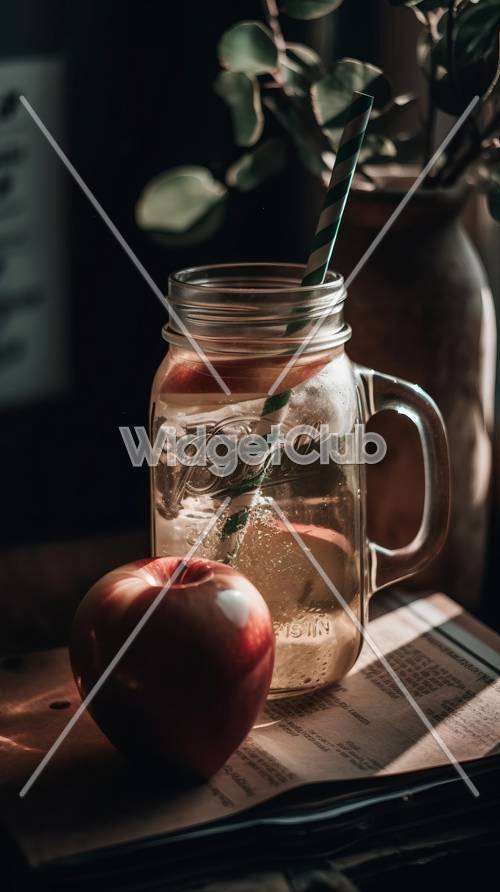 Cozy Apple and Drink in Warm Light