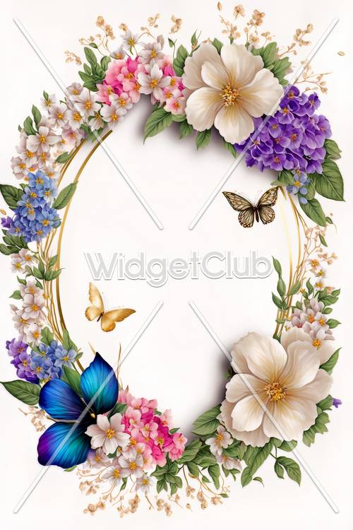 Cadre de cercle de fleurs et de papillons colorés