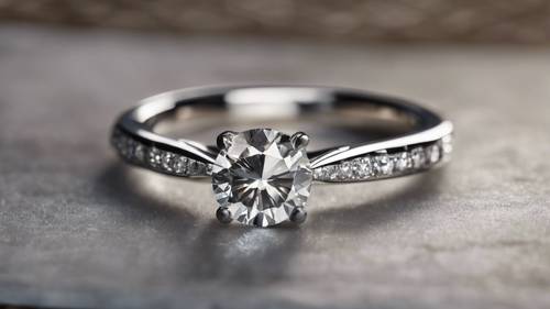 A gray diamond nestled in a platinum engagement ring setting.