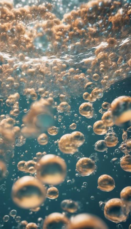 Um padrão detalhado de bolhas subaquáticas subindo à superfície.