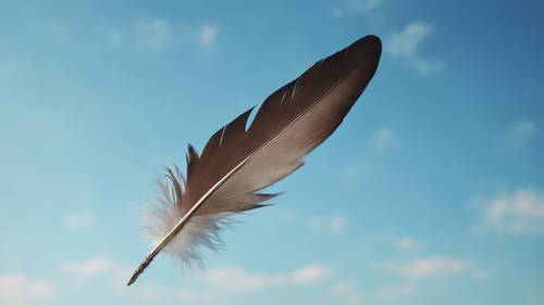 A lone feather floating against a serene blue sky. An enlightening quote about freedom is intertwined with the feather. Tapet [184c4f2071d146688bcf]