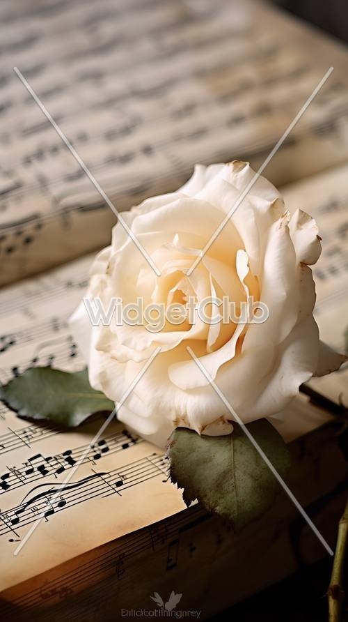 Beautiful Rose on Musical Notes Tapetai[7b3b43ecb25d4e518390]