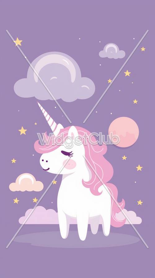 Lindo unicornio en las estrellas para tu fondo de pantalla