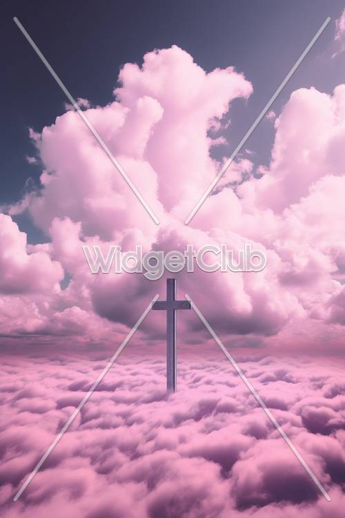 Rosa Himmel und Wolken mit Kreuz