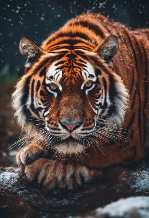 A majestic red tiger hunting under the cover of night. Divar kağızı [0dbbd11b2aae4268a0c6]