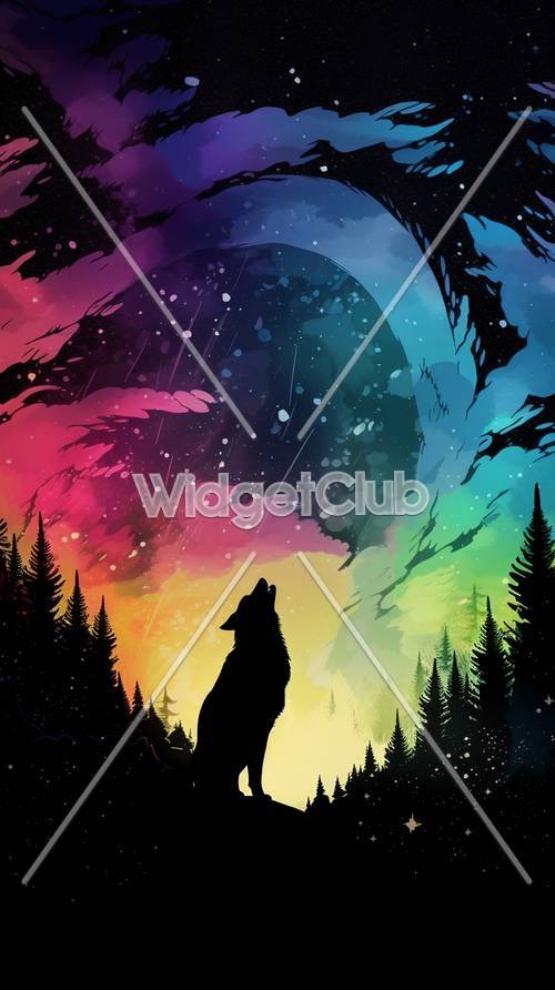 Colorful Sky and Wolf Silhouette