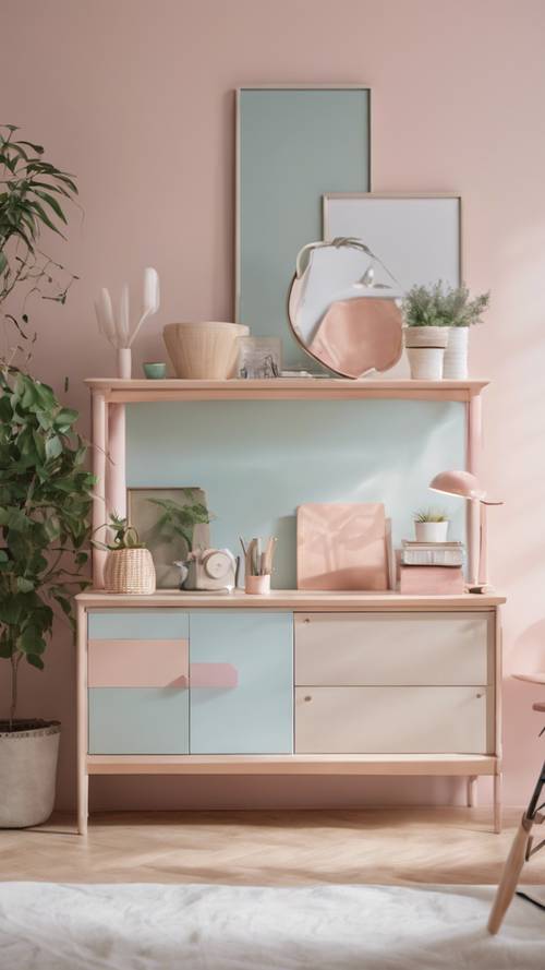 Raw Danish design furniture in a pastel-colored room.