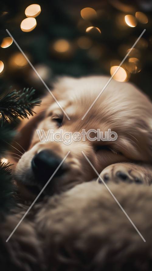 Tidur Siang Anak Anjing Natal yang Melamun