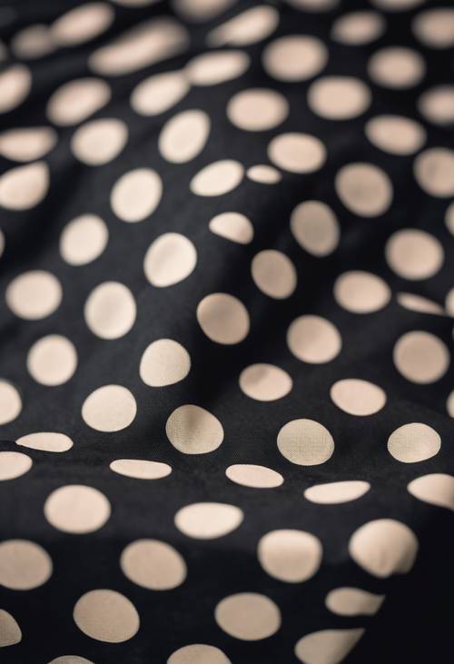 Black table cloth adorned with small polka dots under soft evening light