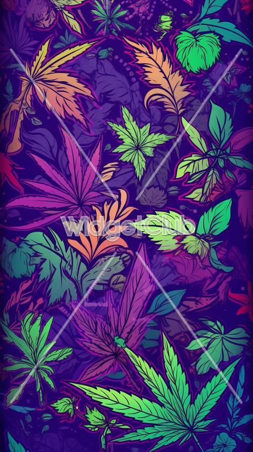 Diseño colorido de hojas tropicales.