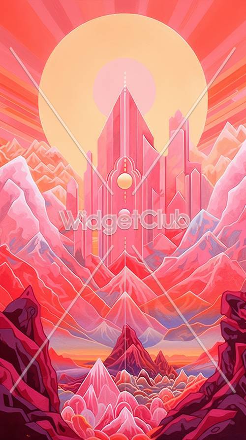 Vibrant Pink and Purple Mountains with Futuristic Cityscape