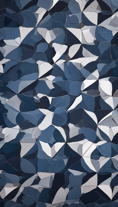 Un motivo geometrico astratto colorato in varie tonalità di blu navy.