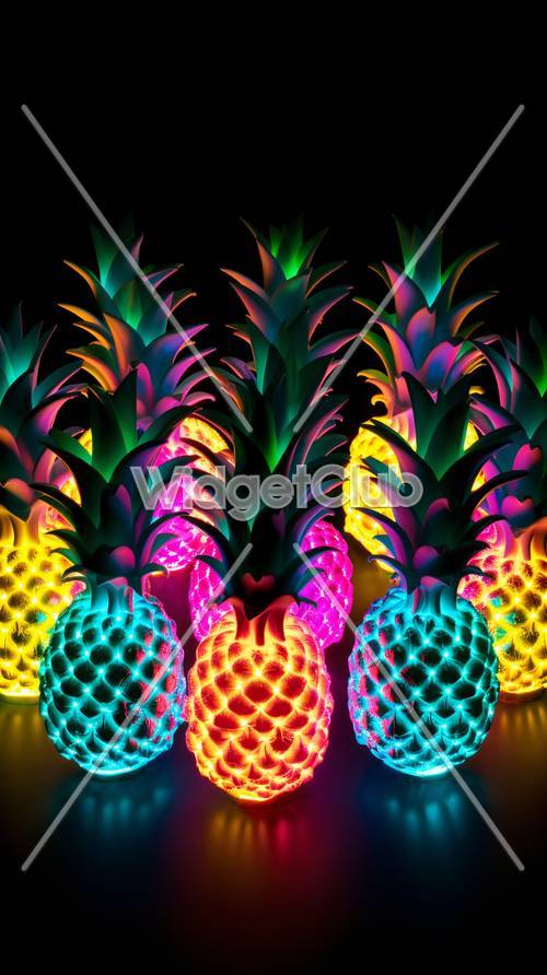 Colorful Neon Pineapples at Night