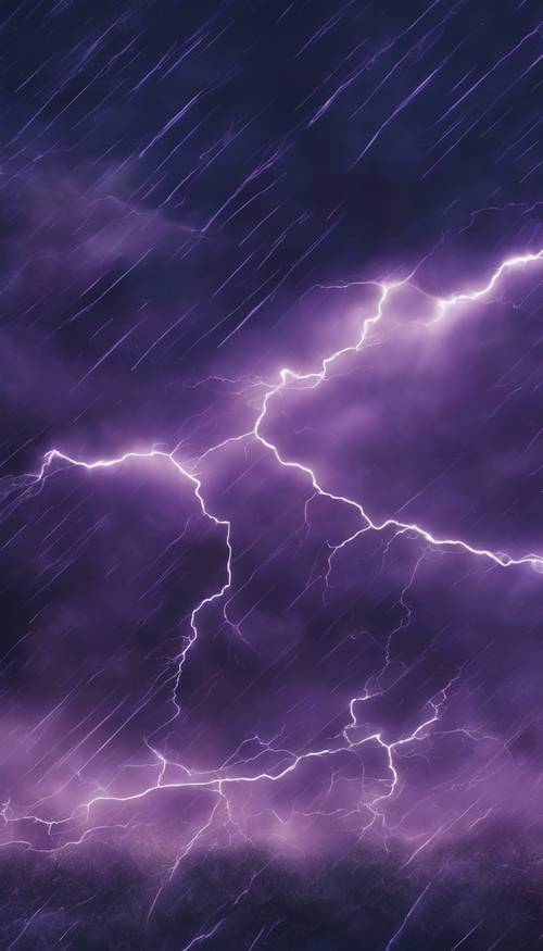 A blue and purple abstract design representing a stormy sky with lightning strikes.