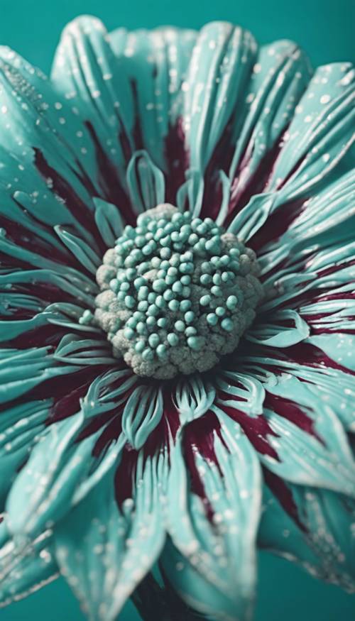 Primer plano de una flor turquesa con intrincados patrones en sus pétalos.