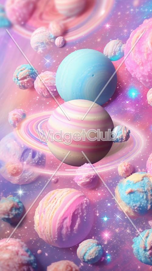 Colorful Planets and Stars in Space