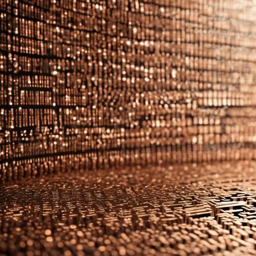 A copper-toned binary code running seamlessly across a metallic surface.