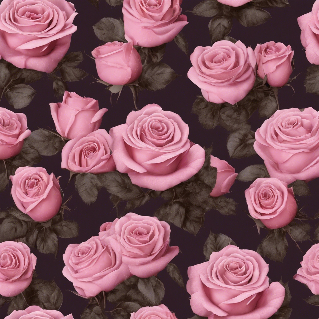 A Victorian-style seamless pattern with pink roses on a dark pink background.壁紙[c4fd3441871f46298198]