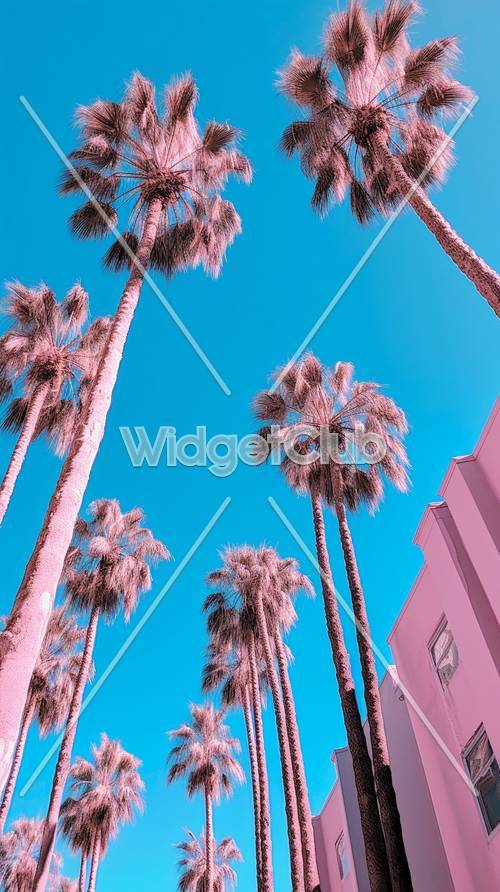 粉紅色和藍色的天空棕櫚樹