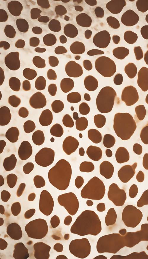 Kanvas abstrak yang menampilkan bintik-bintik sapi berwarna coklat tersebar tidak merata.
