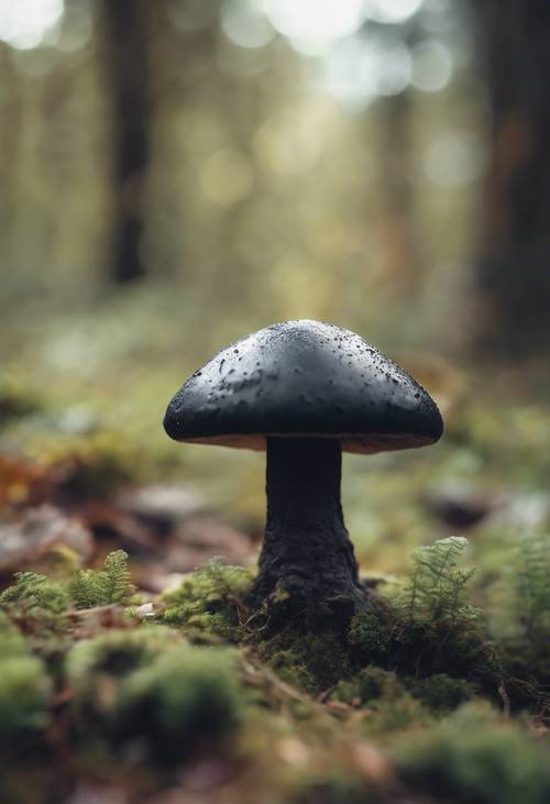 Um cogumelo preto em forma de castelo antigo de conto de fadas.