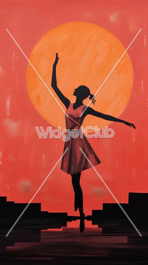 Silhouette of a Dancer Under the Orange Moon