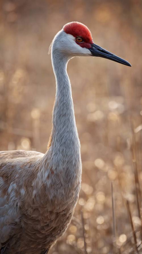 An exquisite lifelike portrait of a sandhill crane, a common bird species in Michigan.