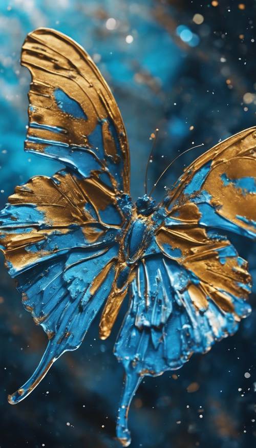 An abstract painting of a bright blue metallic butterfly Wallpaper [350c3c2fa0934540ab42]