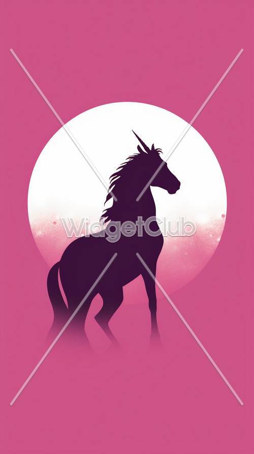 Siluet Unicorn Ajaib Di Bawah Bulan Merah Muda