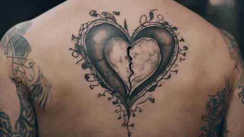 A close-up image of a person with a tattoo of a broken heart.