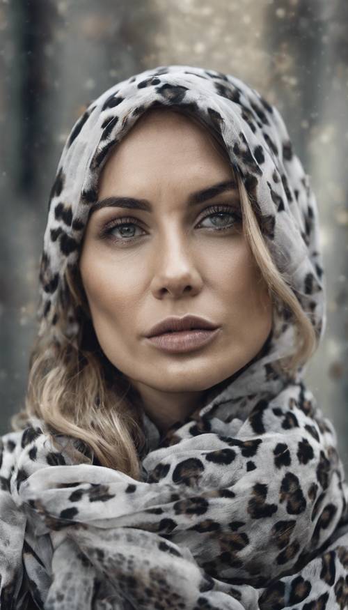 Regular gray leopard print on a woman's scarves. Tapet [9e09758d64ff48bfb0b1]