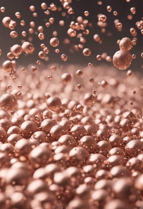 Rose-gold coloured polka dots of different diameters falling like a meteor shower on a velvety cream field. Tapeta [7f2620e347e541c5a276]