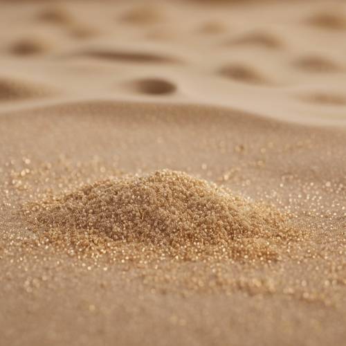 Close de uma praia arenosa com grãos de areia mostrando um efeito ombre do bege claro ao marrom dourado.