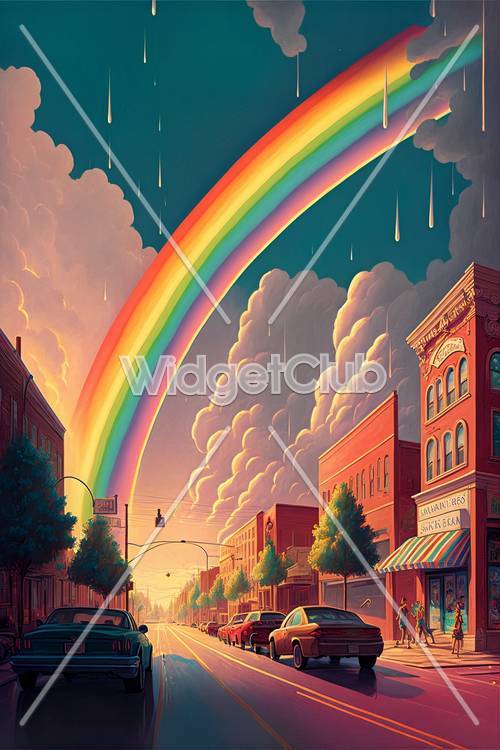 Bright Rainbow Over a Colorful Street Background