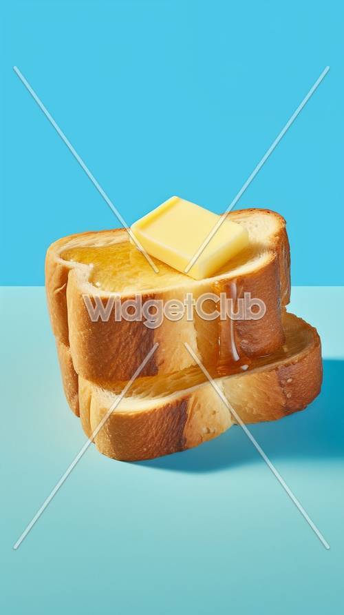 Bánh mì nướng bơ với bơ tan chảy trên nền xanh