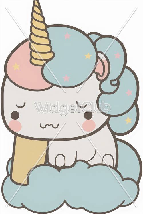 Cute Unicorn with Ice Cream Horn and Stars