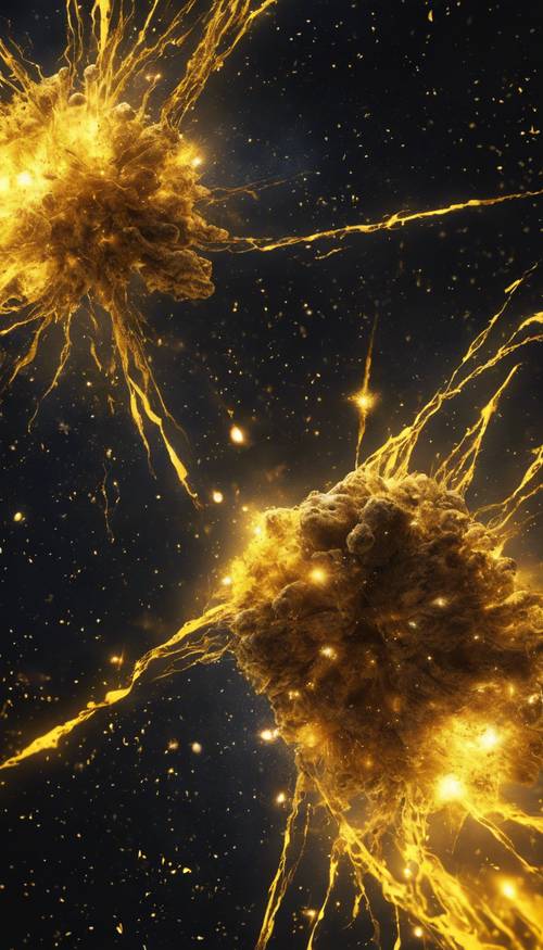 A deep space view of a bright yellow star explosion.