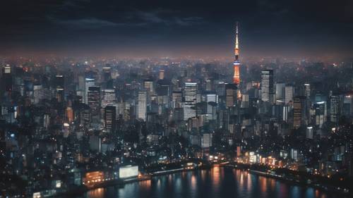 Una representación hiperrealista del horizonte de Tokio iluminado por la noche. Fondo de pantalla [42084ceb10ef41a8b84f]