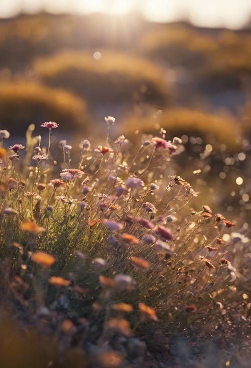 A rustic array of wildflowers, illuminated by twinkling copper-colored glitter.