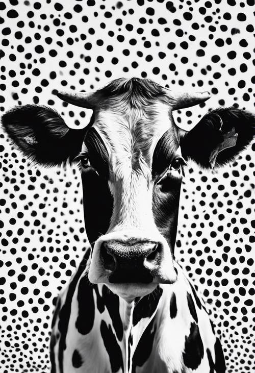 Manchas grandes e pequenas em preto e branco espalhadas aleatoriamente para formar um padrão de vaca perfeito.