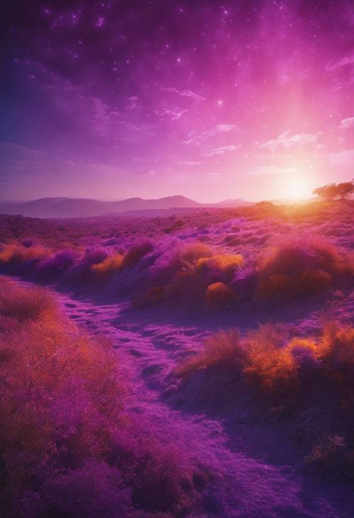 Niesamowity krajobraz w blasku ultrafioletowego słońca.
