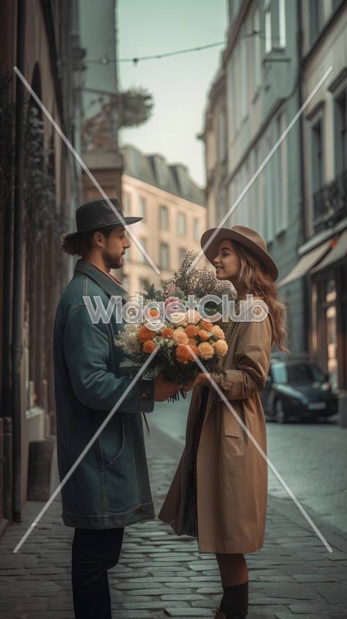 Romantic Street Meet with Colorful Flowers