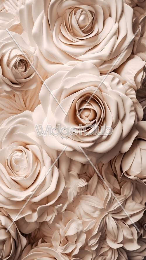 淡いベージュ色の柔らかく優雅なバラの壁紙