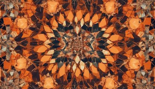 A pretty kaleidoscope pattern generated from geometric shapes in shades of cool and warm oranges.