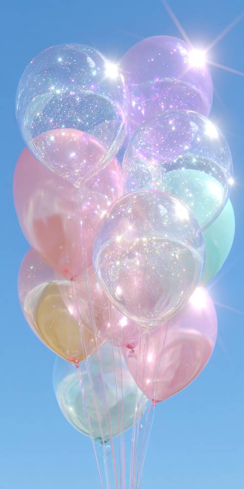 Shiny Colorful Balloons in the Blue Sky Wallpaper [d24c84d5628044fda8b3]