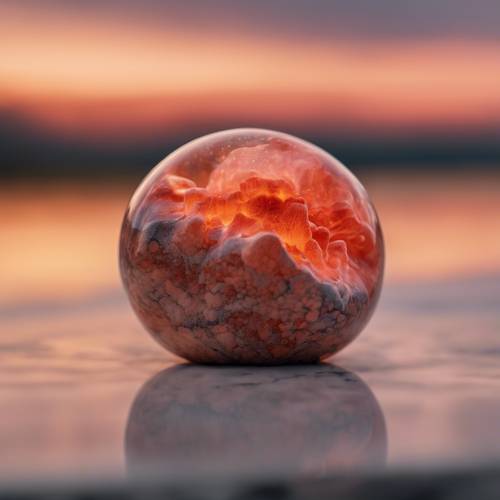 夕陽的溫暖反射在一塊拋光的珊瑚大理石上。